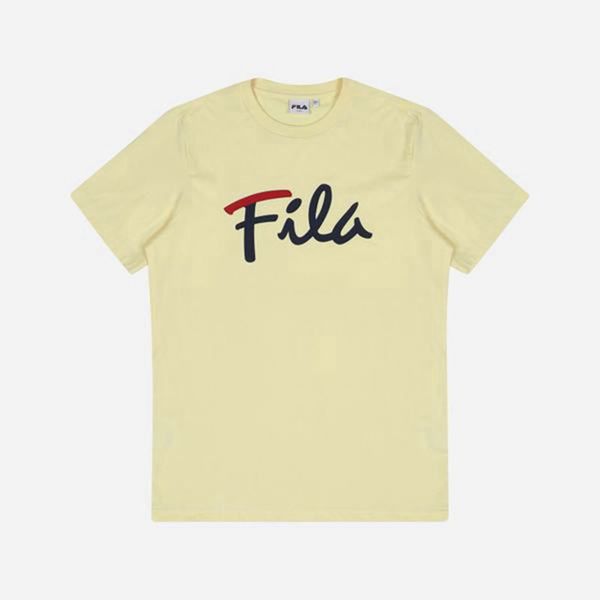 Camisetas Fila Mulher Amarelas - Fila Cursive Logo S/S Loja Online Portugal,HPYB-16839